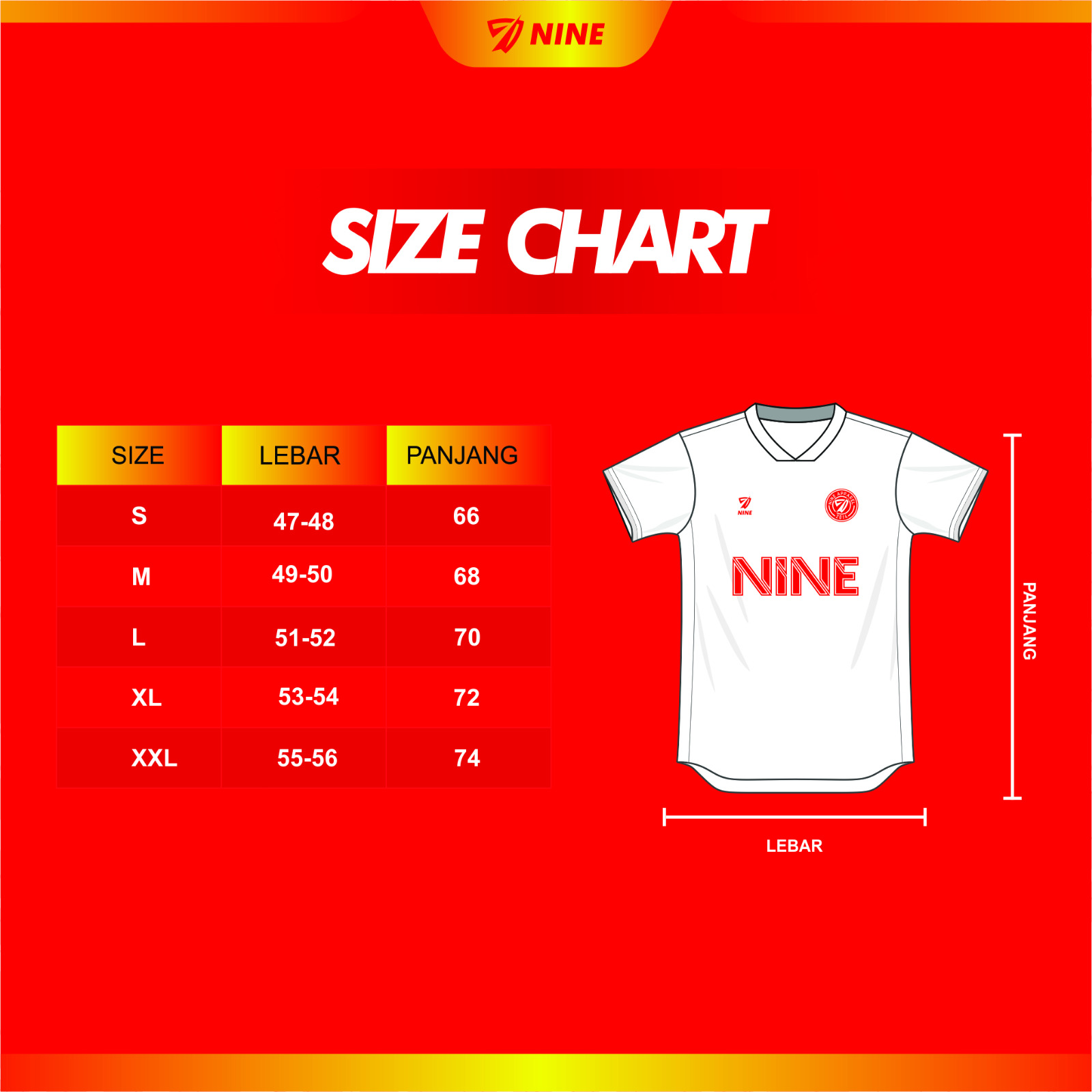 size chart jersey